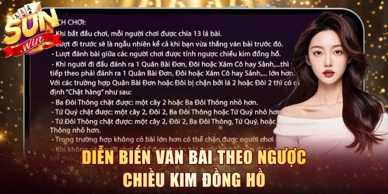 Diễn biến trong 1 ván bài theo ngược chiều kim đồng hồ