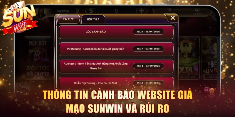 Thông tin cảnh báo website giả mạo Sunwin và rủi ro